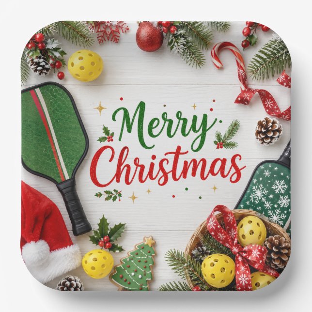 Pickleball Weihnachtsthema  Pappteller (Vorderseite)
