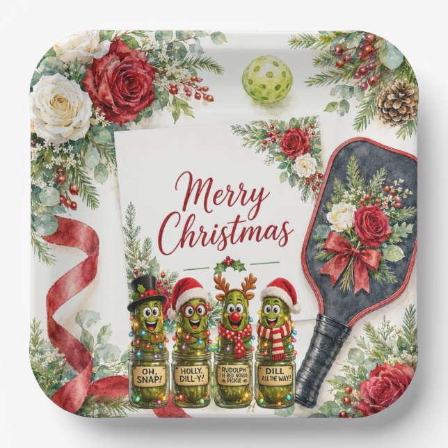 Pickleball Weihnachtsthema  Pappteller (Vorderseite)