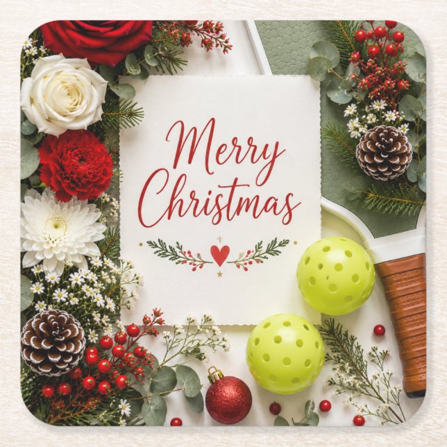 Pickleball Weihnachtsthema  Rechteckiger Pappuntersetzer (Vorderseite)