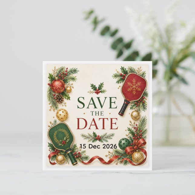 Pickleball Weihnachtsthema  Save The Date (Stehend Vorderseite)
