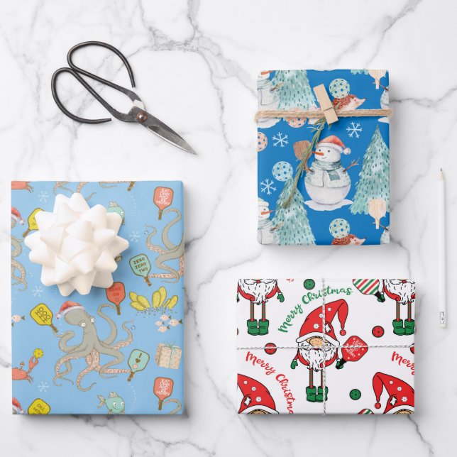  Pickleball Weihnachtswrapping Paper Sheets Geschenkpapier Set (Vorderseite)