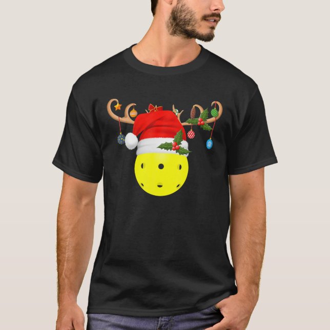 Pickleball Xmas Gift Reindeer Weihnachtsmannmütze  T-Shirt (Vorderseite)