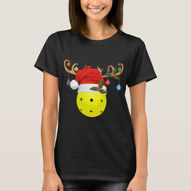 Pickleball Xmas Gift Reindeer Weihnachtsmannmütze  T-Shirt (Vorderseite)
