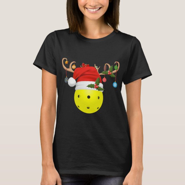Pickleball Xmas Gift Reindeer Weihnachtsmannmütze  T-Shirt (Vorderseite)