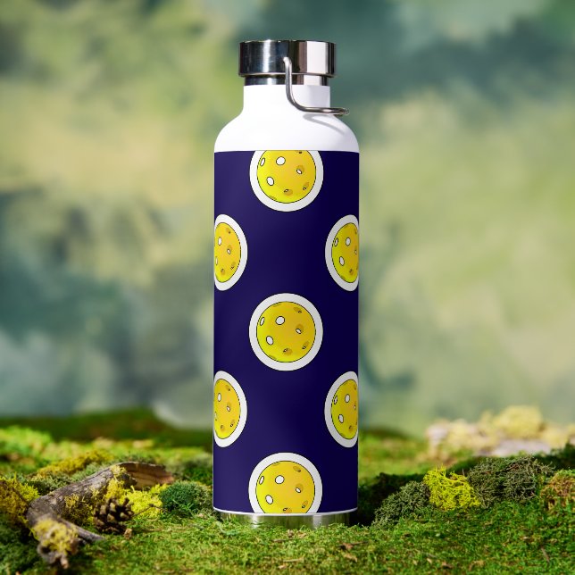 Pickleball Yellow Pickleballs Polka Dots on Navy Trinkflasche (Außenbereich)