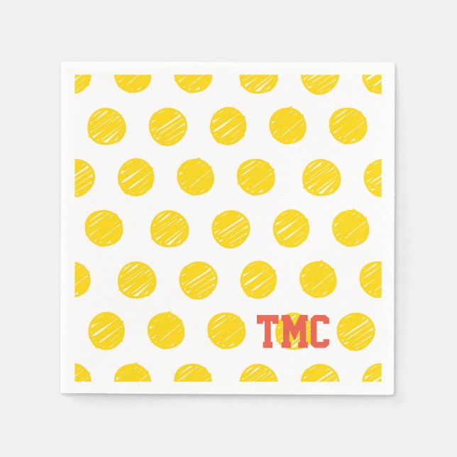 Pickleball Yellow Polka Dot Balls INITIALS Sport Serviette (Vorderseite)