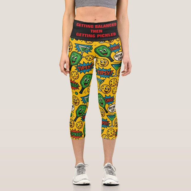 Pickleball Yoga Balanced & Pickled Capri Leggings (Vorderseite)