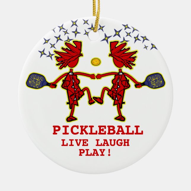 Pickleballl Live Laugh Keramik Locarno Ornament (Vorne)