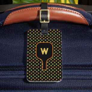 Pickleballs & Paddelmonogramm (schwarzes Gepäck) Gepäckanhänger