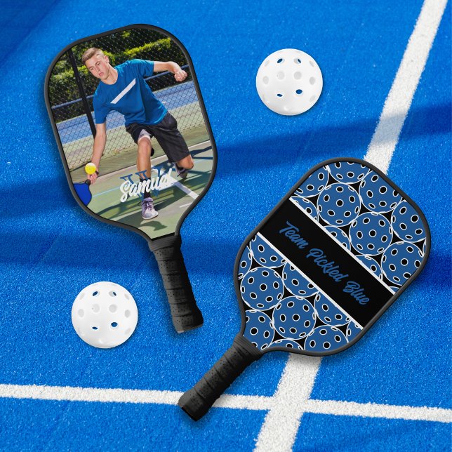 Pickled Blue Monogram Foto Pickleball Paddel Schläger (Von Creator hochgeladen)