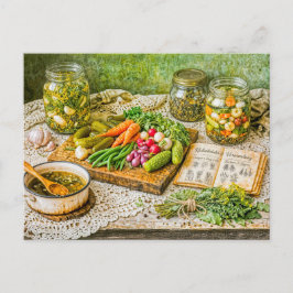 Pickled Cucumbers and Fresh Vegetables in Rustic V Postkarte