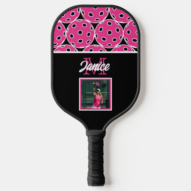 Pickled Pink Monogram Foto Pickleball Paddel Schläger (Vorderseite)