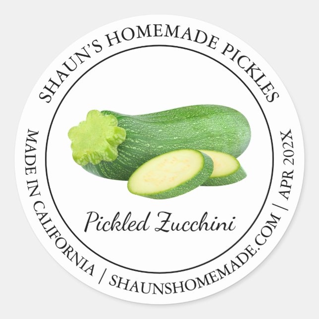 Pickled Zucchini Modernes Label Runder Aufkleber (Vorderseite)