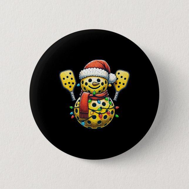 Picklell Schneemann Weihnachtsmann Hut Lichter Wei Button (Vorderseite)