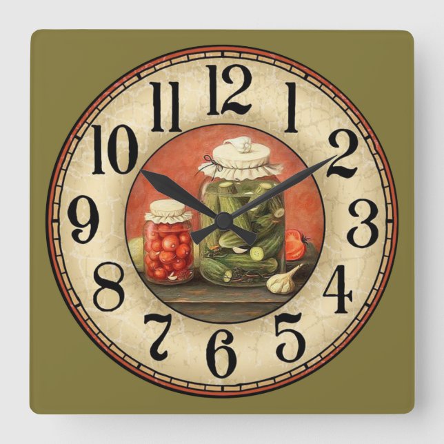 Pickles und Jars Quadratische Wanduhr (Vorderseite)