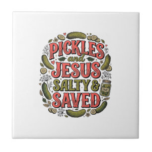 Pickles und Jesus Salty Saved Vintage-Shirt-Design Fliese