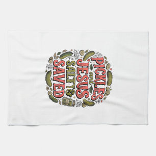 Pickles und Jesus Salty Saved Vintage-Shirt-Design Geschirrtuch