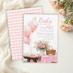 Picknick-Balloons Floral Sommer Mädchen Baby-Party Einladung
