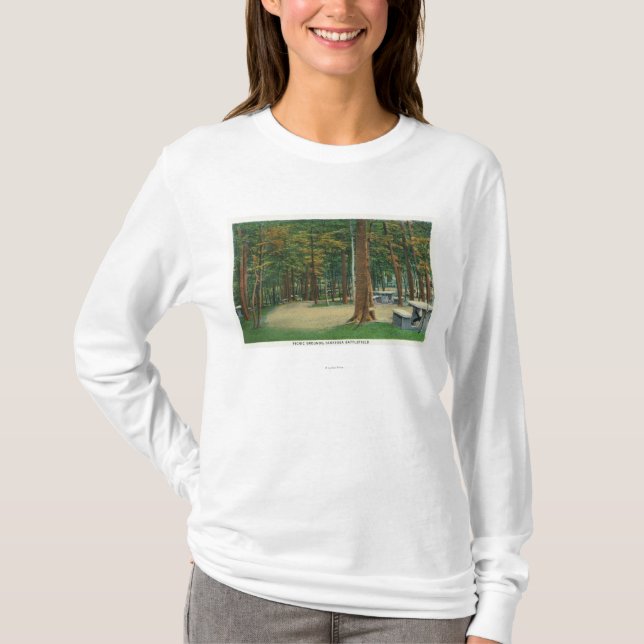 Picknick-Boden-Ansicht von Saratoga Schlachtfeld T-Shirt (Vorderseite)