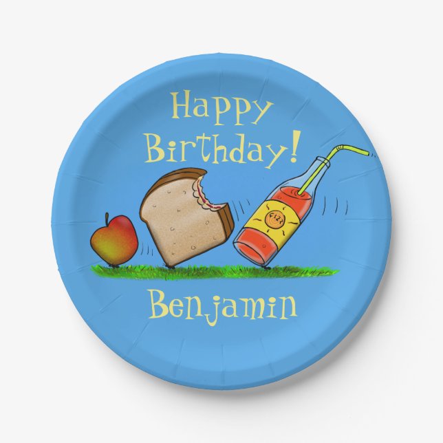 Picknick-Cartoon-Illustration Pappteller (Vorderseite)