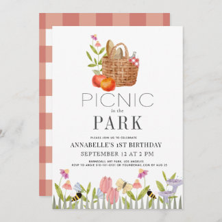 Picknick im Park Basket Floral 1. Geburtstag Invi Einladung