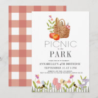 Picknick im Park Basket Floral Geburtstag Einladun
