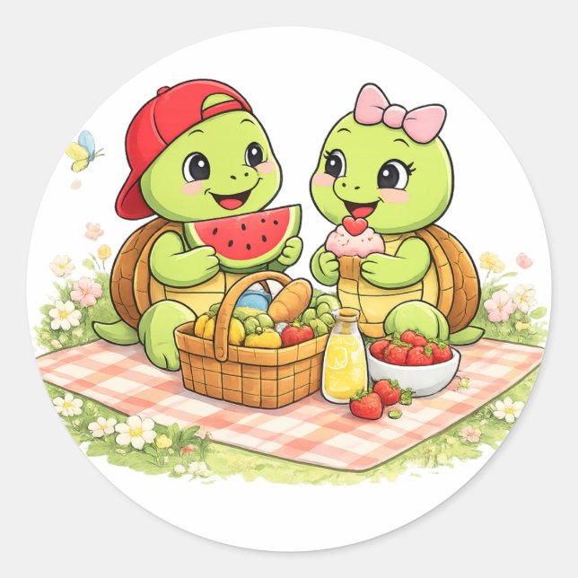 Picknick Liebe Runder Aufkleber (Vorderseite)