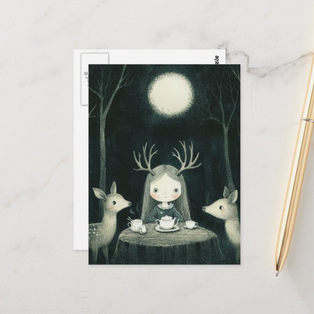 Picknick mit Hirschen Postkarte (Vorderseite/Rückseite Beispiel)