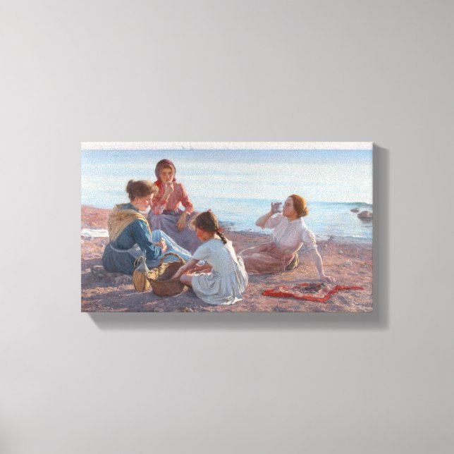 Picknick Snack am Strand (italienische Szene am Me Leinwanddruck (Vorderseite)