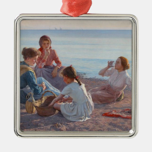 Picknick Snack am Strand (italienische Szene am Me Ornament Aus Metall (Vorne)