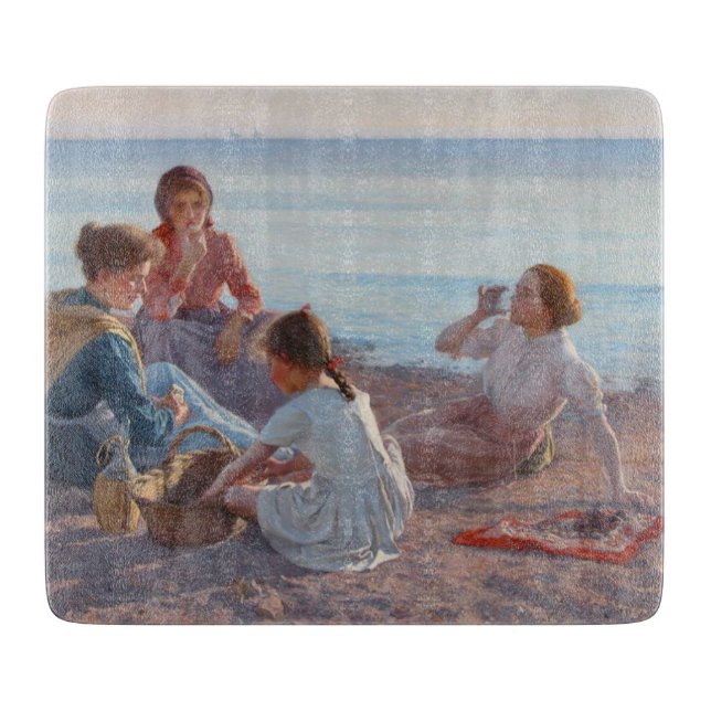 Picknick Snack am Strand (italienische Szene am Me Schneidebrett (Vorderseite)