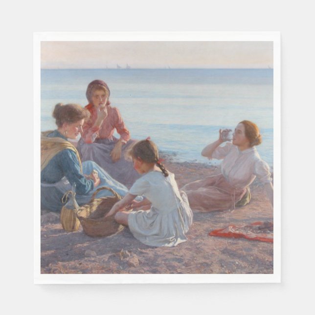 Picknick Snack am Strand (italienische Szene am Me Serviette (Vorderseite)