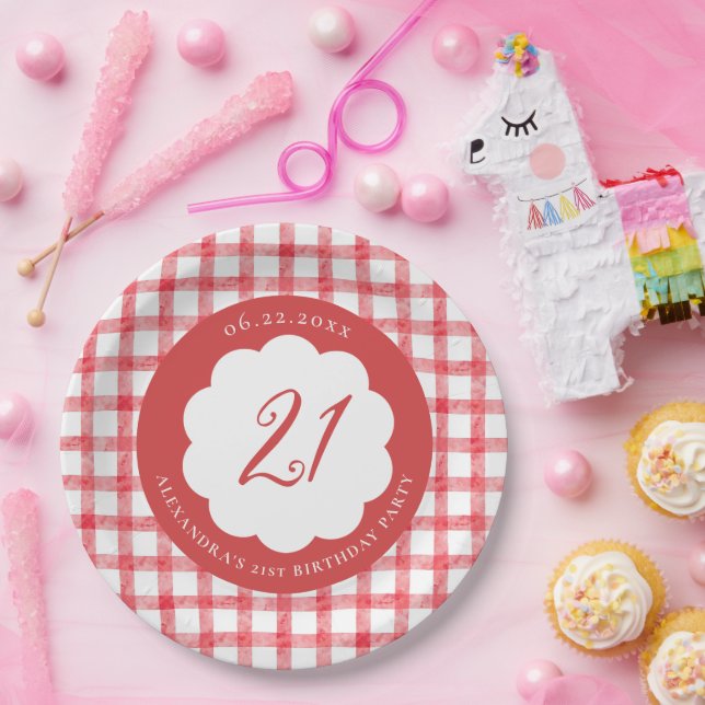 Picknick Sommer Frühling Rot Gingham Schuppen Gebu Pappteller (Party)