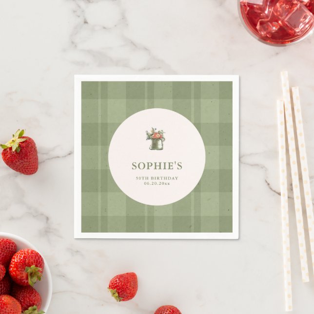 Picknick-Sommer-Grün-Kariert-Blumen-Geburtstag Serviette (Beispiel)