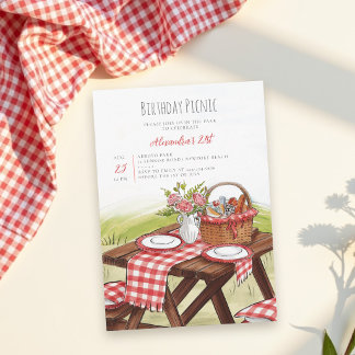 Picknicktisch-Korb Sommer Rot 21. Geburtstag Einladung
