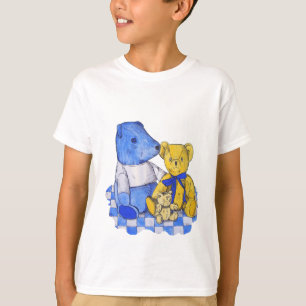 Picknicktuch und Teddies aus blauem Karo T-Shirt