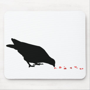 Pickreihenfolge. Schwarzer Vogel & rote Herzen. Mousepad