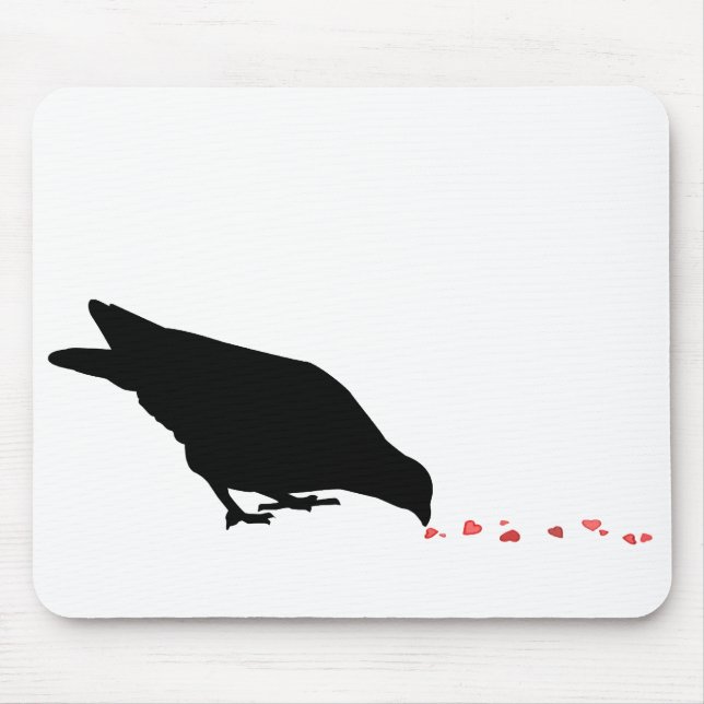 Pickreihenfolge. Schwarzer Vogel & rote Herzen. Mousepad (Vorne)