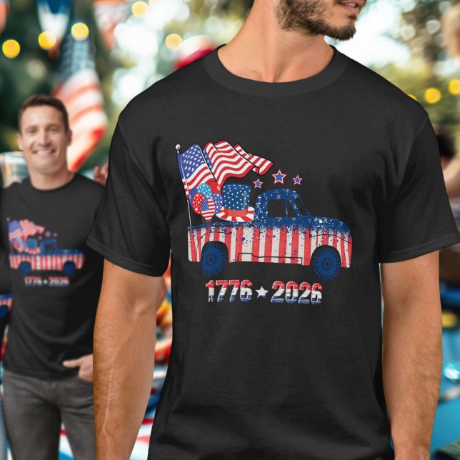Pickup Truck Flag 1776 2026 USA Celebration  T-Shirt (Von Creator hochgeladen)