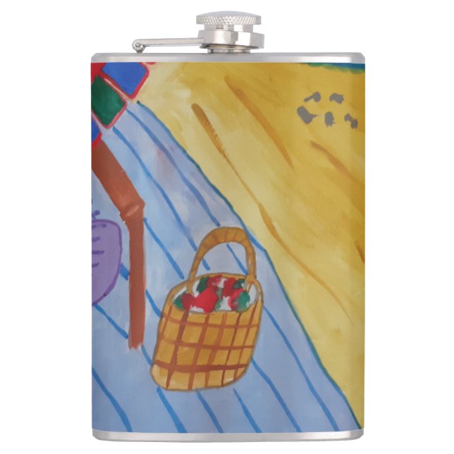 Picnic am Strand Vinyl Wrapped Flask Flachmann (Vorderseite)