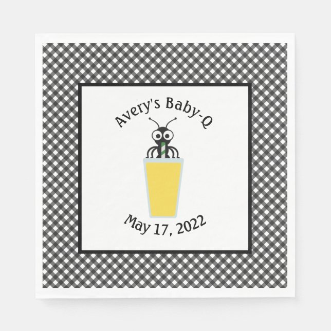 Picnic Ant Lemonade Black Gingham Serviette (Vorderseite)