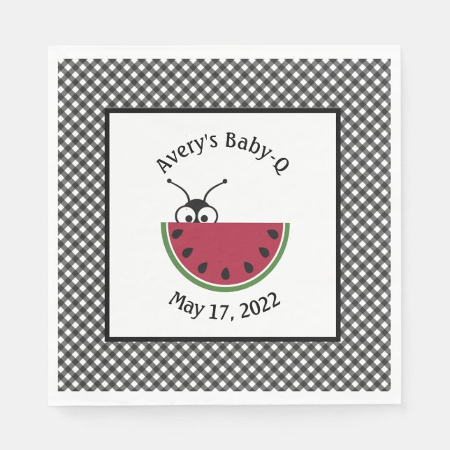 Picnic Ant Watermelon Black Gingham Serviette (Vorderseite)