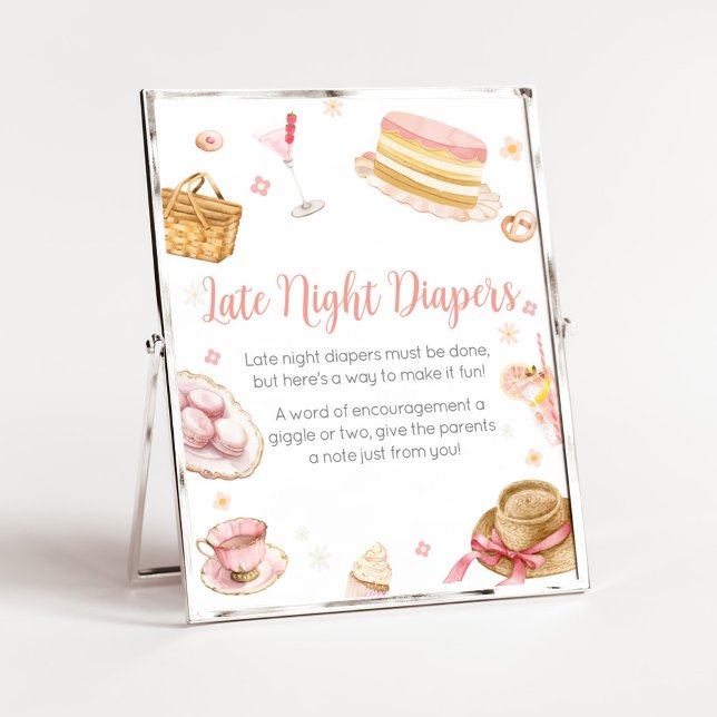 Picnic Baby Brunch Babydusche Spätabenteuer Poster (Picnic Baby Brunch Baby Shower Late Night Diapers Sign)
