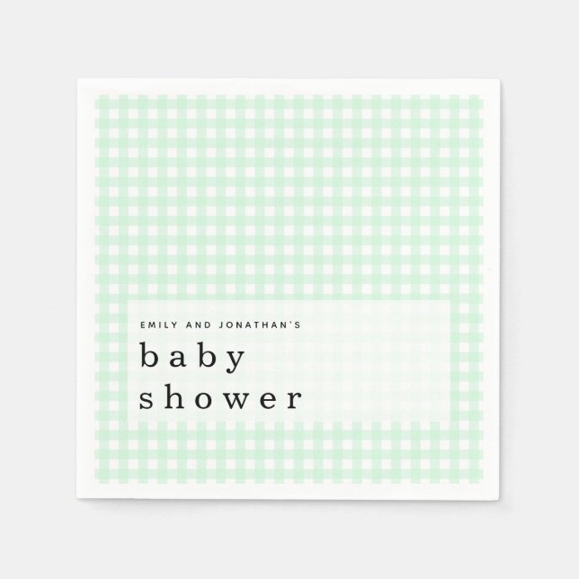 Picnic Baby Shower heißt Green Gingham Serviette (Vorderseite)