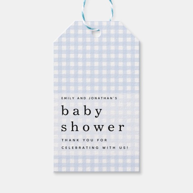 Picnic Baby Shower Names Blue Gingham Favor Geschenkanhänger (Vorderseite)