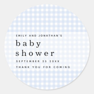 Picnic Baby Shower Names Blue Gingham Runder Aufkleber