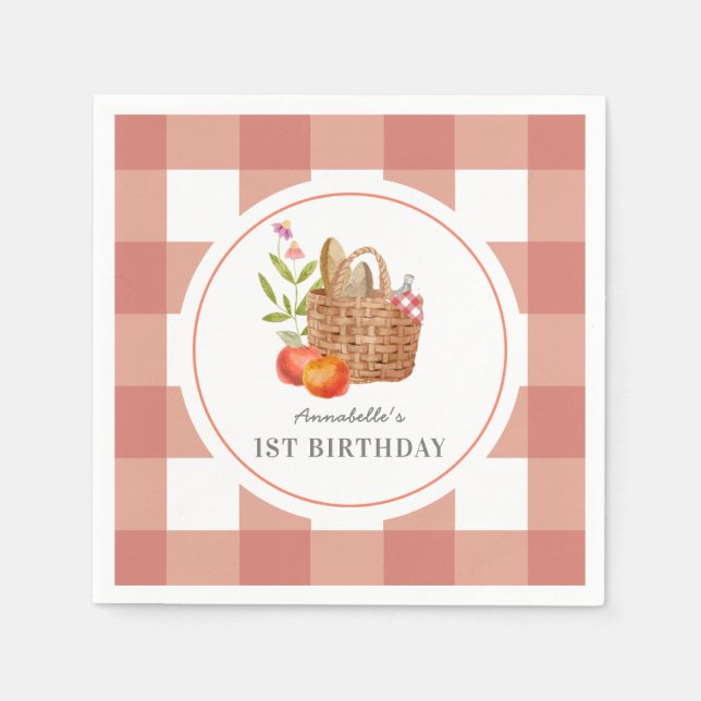 Picnic Basket Red GIngham Birthday Napkins Serviette (Vorderseite)