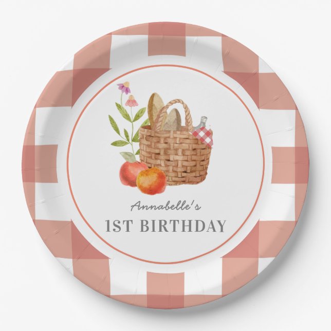 Picnic Basket Red GIngham Birthday Paper Plate Pappteller (Vorderseite)