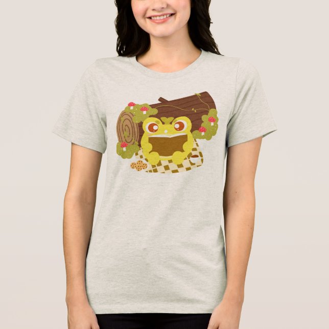 Picnic Frog liest ein Buch Tri-Blend Shirt (Vorderseite)