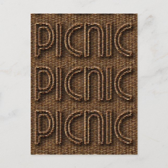 Picnic Funny Wicker Style Typografie Brown Postkarte (Vorderseite)